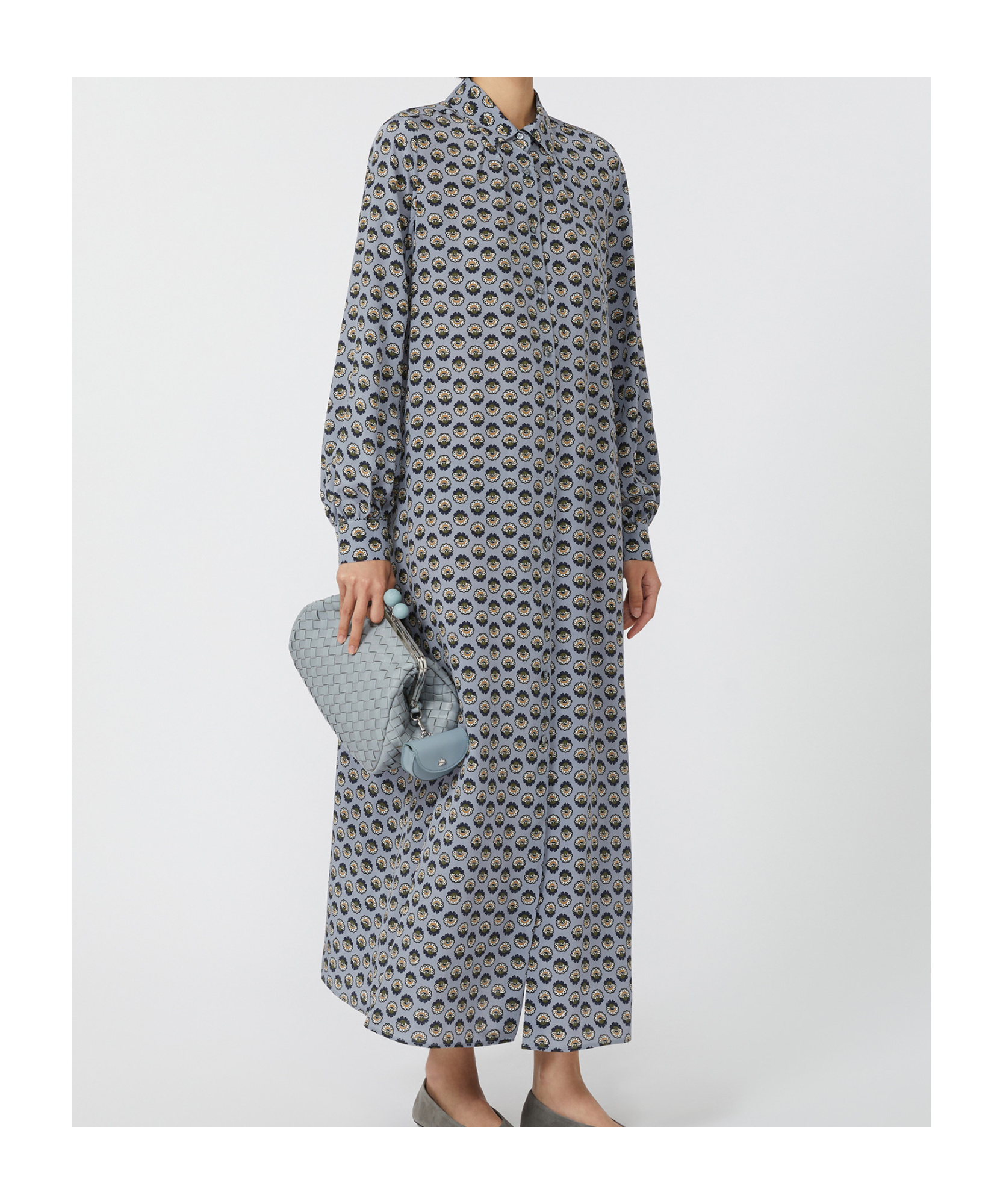 Weekend Max Mara Printed Silk Maxi Shirt Dress In Gold