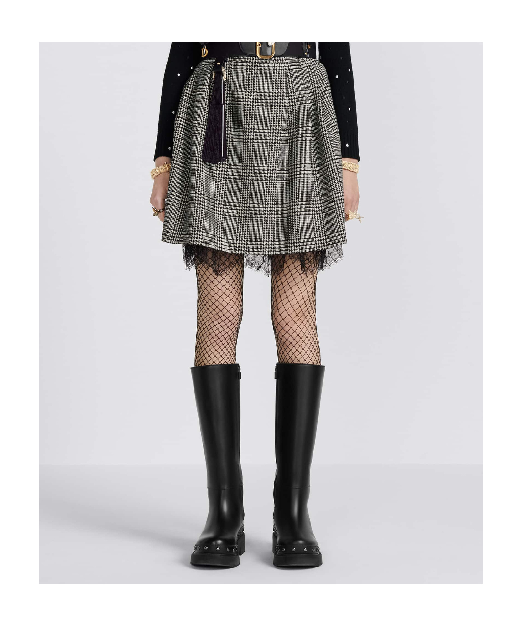 Dior Lace Detail Skirt In Black