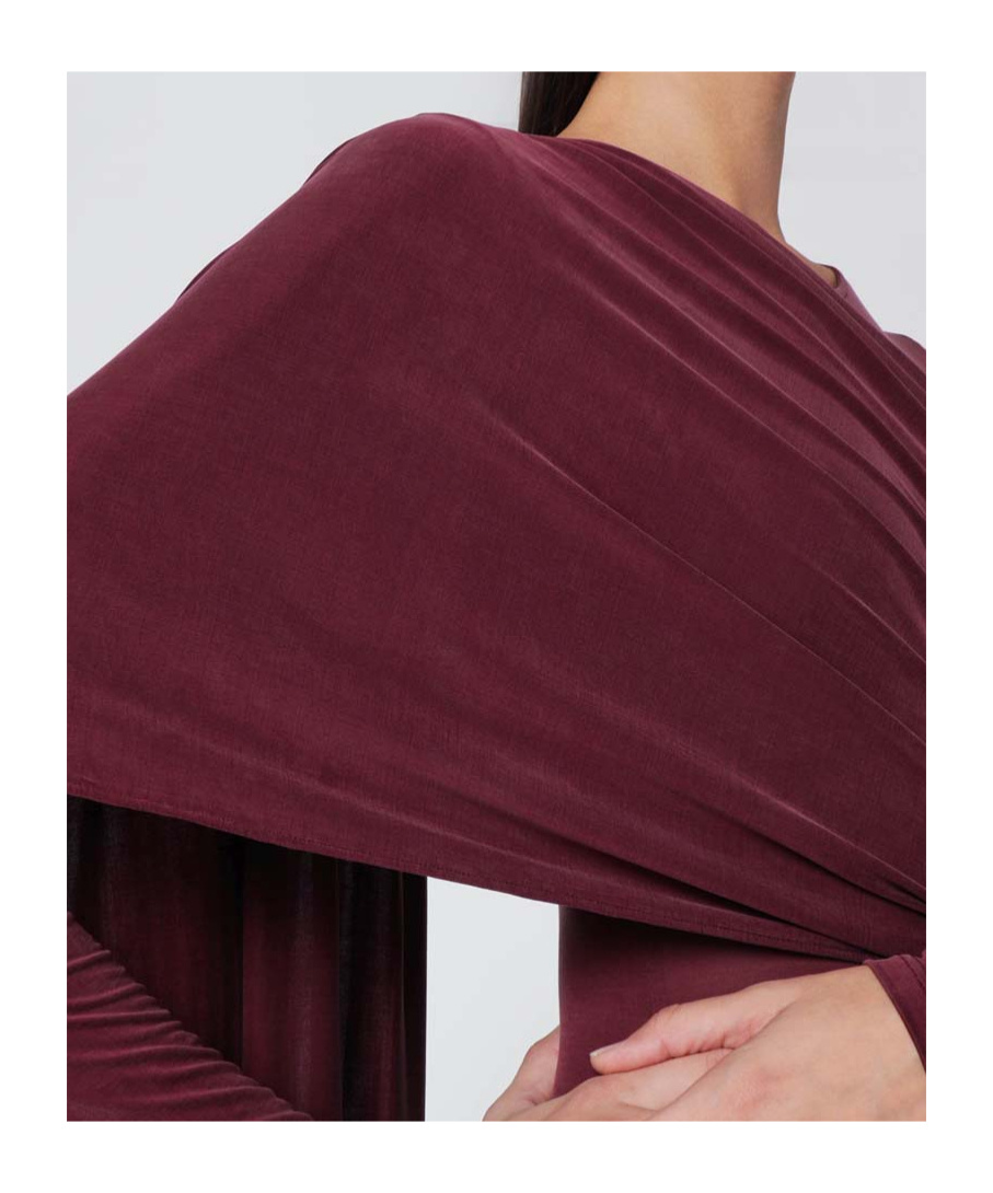 The Andamane Asymmetric Long Sleeve Bodysuit With Draped Detail In Red