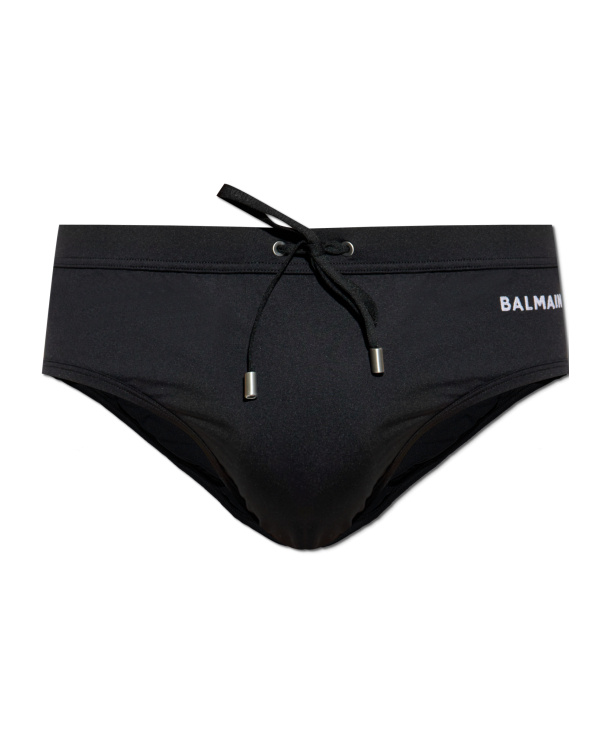 Shop Balmain Logo-embroidered Swim Briefs In Black