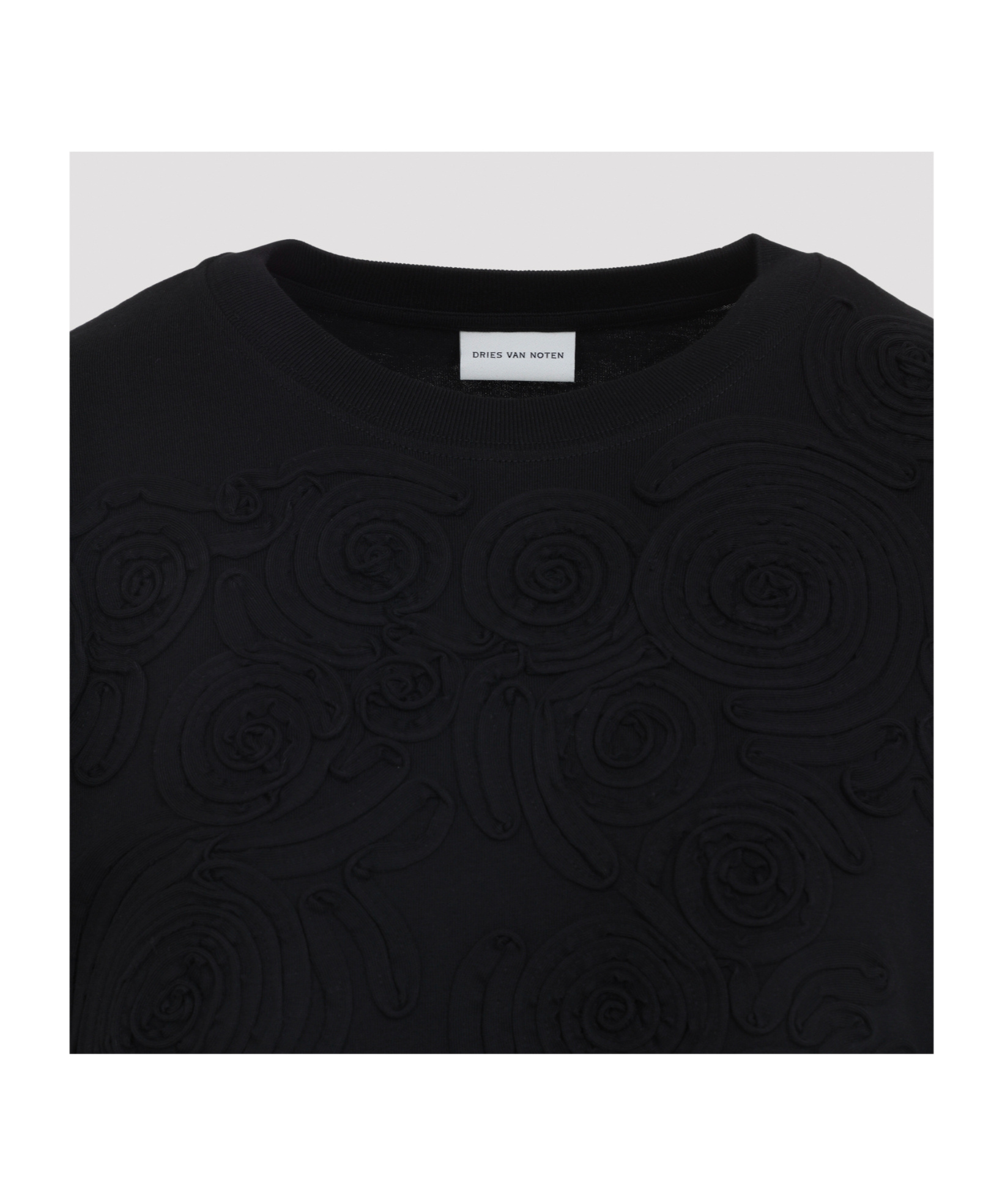 Dries Van Noten Black Short-sleeve T-shirt With Tonal Swirl Embroidery In Black