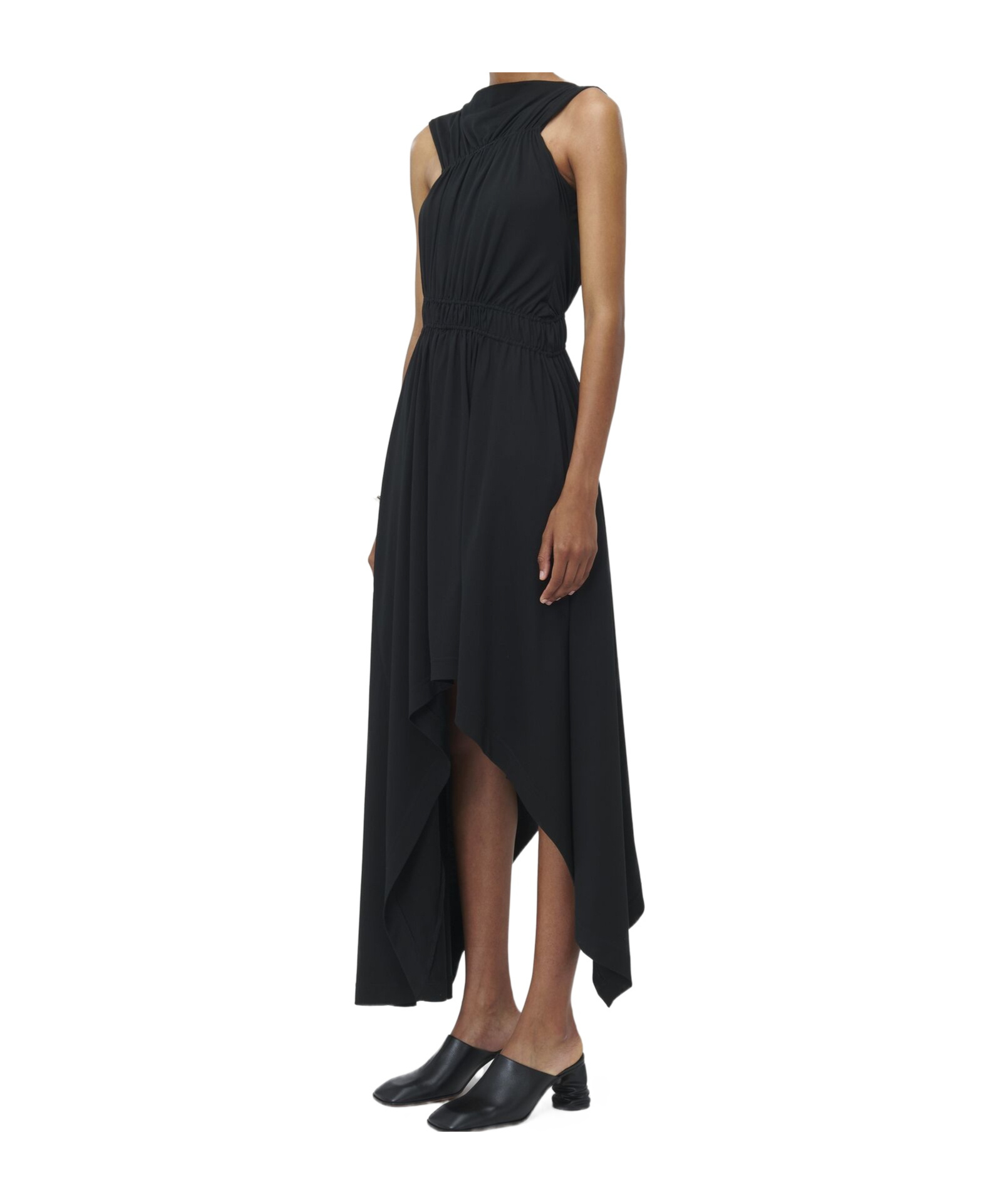 Alexander Mcqueen Gathered Asymmetric Cotton Jersey Midi Dress In Black