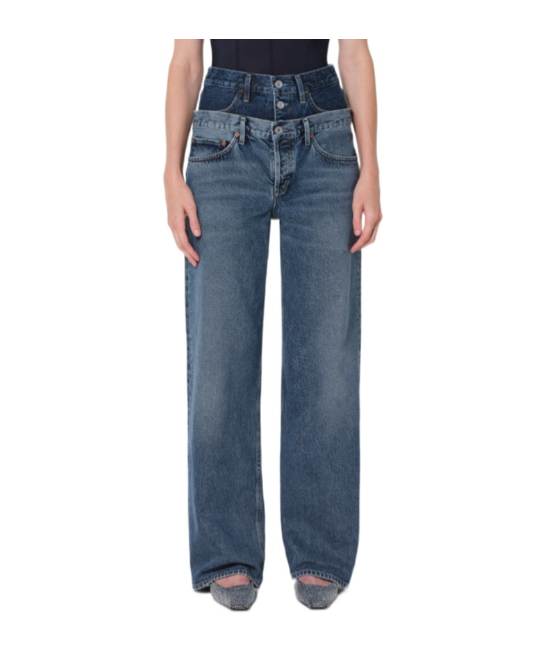 Agolde Elson Layered Straight-leg Jeans In Gray