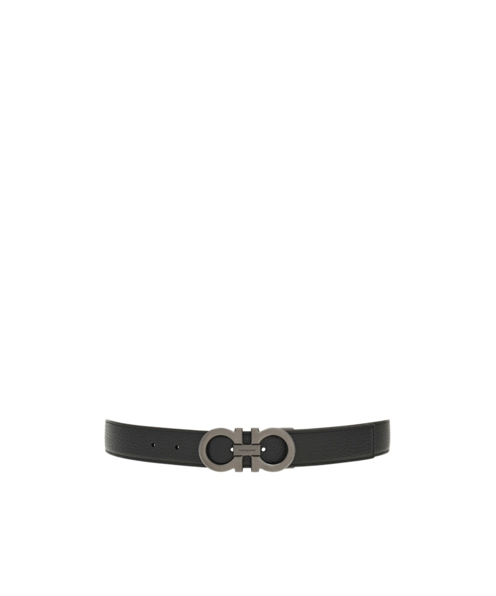 Ferragamo Men Textured Leather Belt With Iconic Gancini Buckle In Black