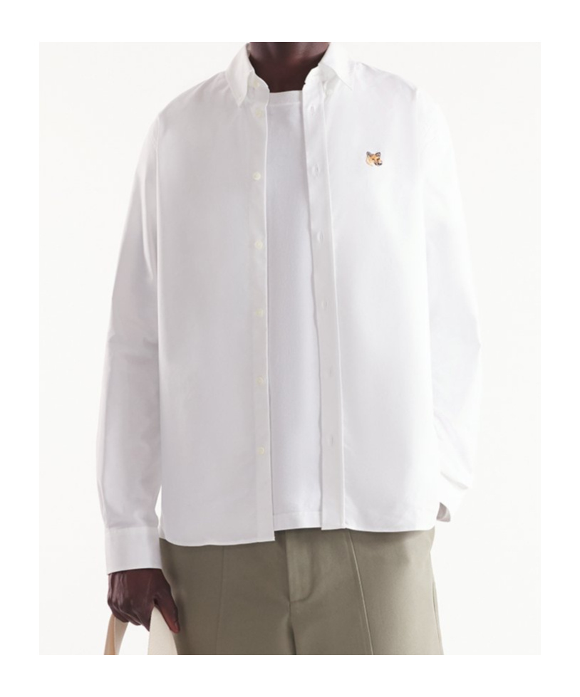 Maison Kitsuné Button Down Classic Shirt With Institutional Fox H Clothing In White