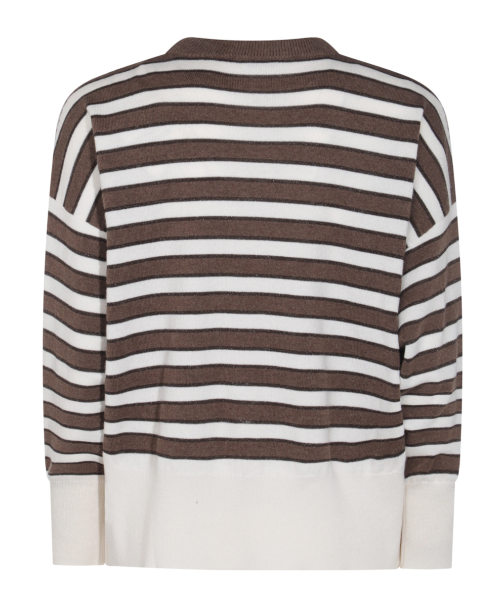 Brunello Cucinelli Crewneck Striped Knitwear Ribbed Cuffs In Brown