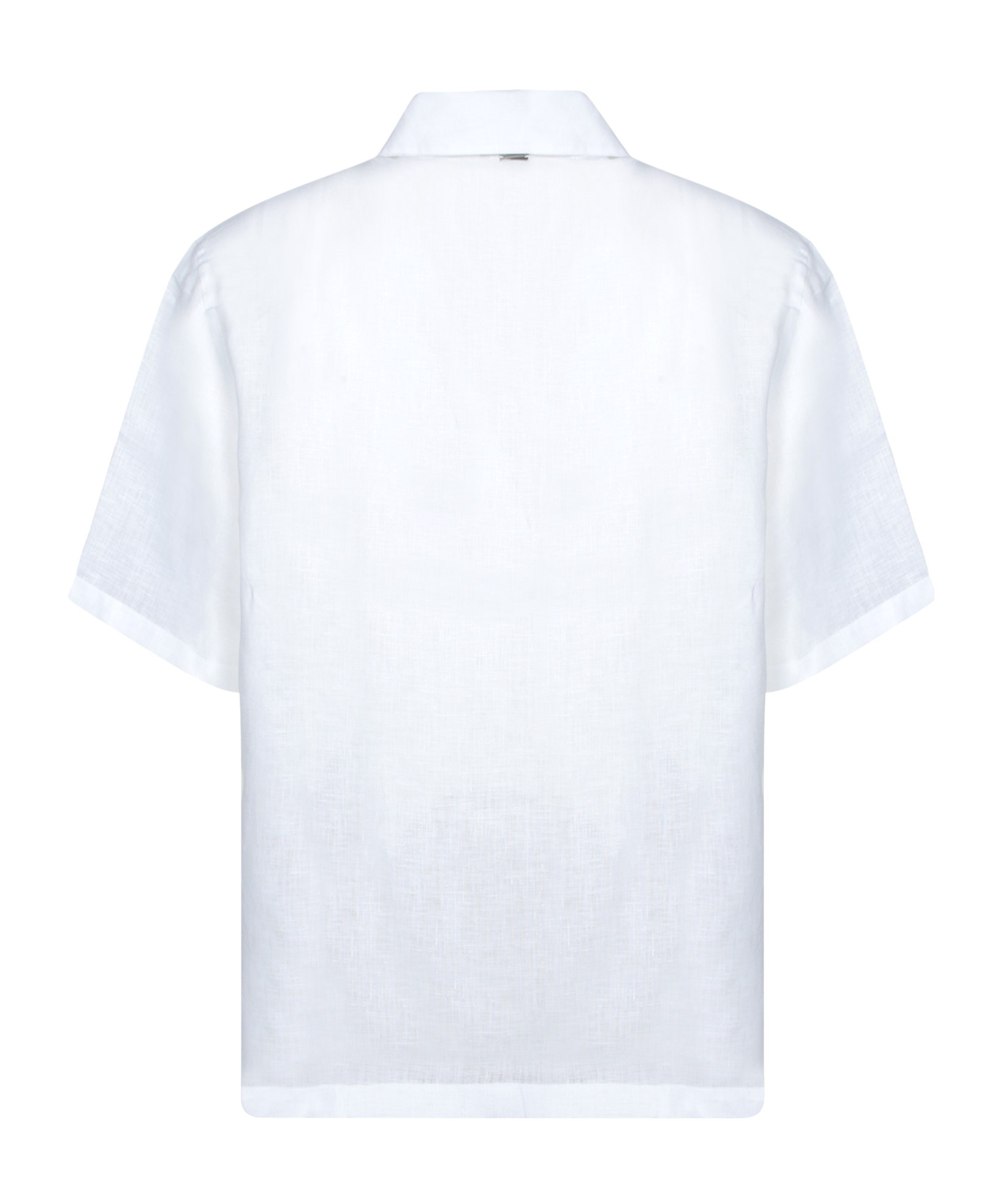 Herno Short-sleeved White Linen Shirt With Classic Collar In White