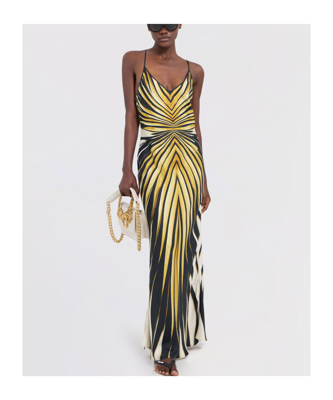 Roberto Cavalli Multicolor Silk Dress With Dynamic Stripes And V-cut Back In Multicolor