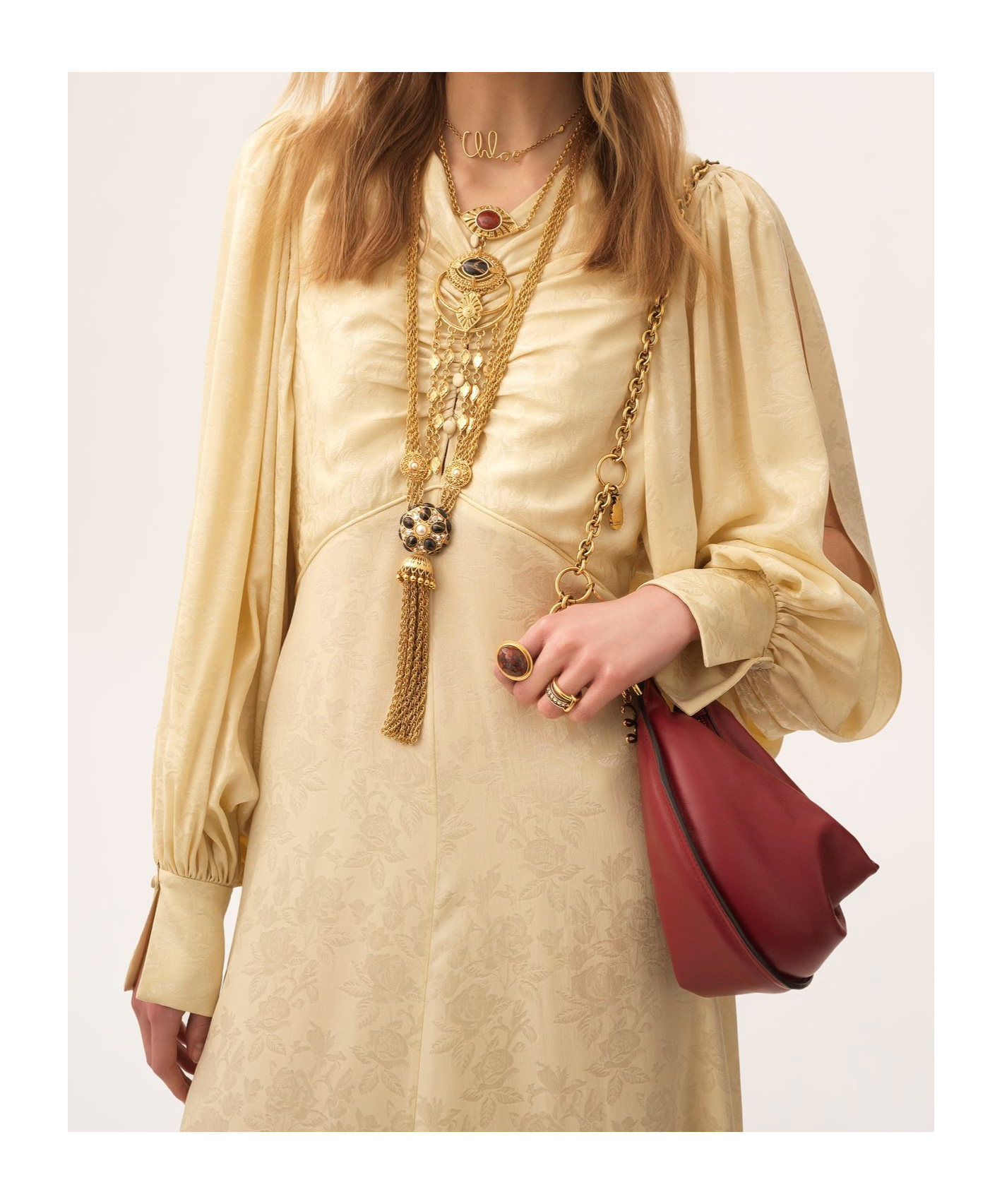 Chloé Pintucked Silk Crepe De Chine Midi Dress In Gray