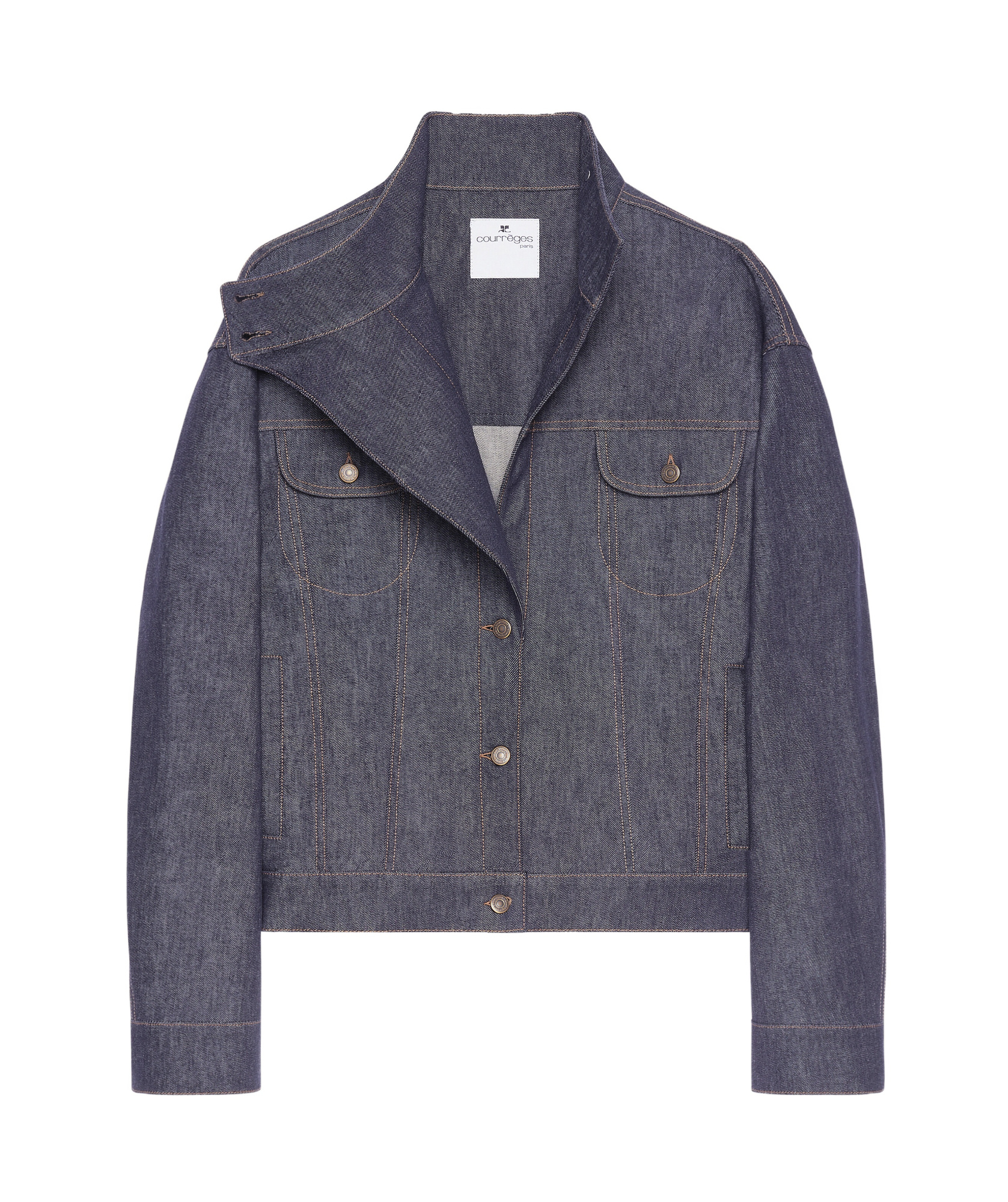 Shop Courrèges Motorcycle Denim Jacket In Gray