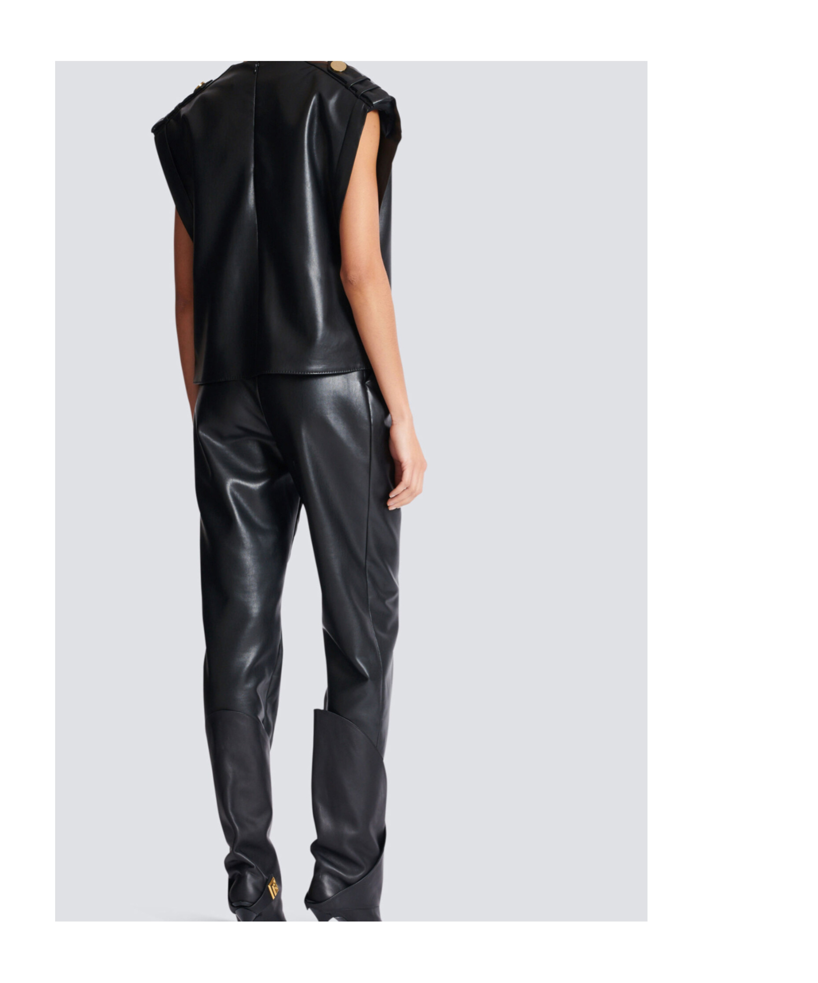Balmain Drapiertes Oberteil Aus Faux-leder In Black