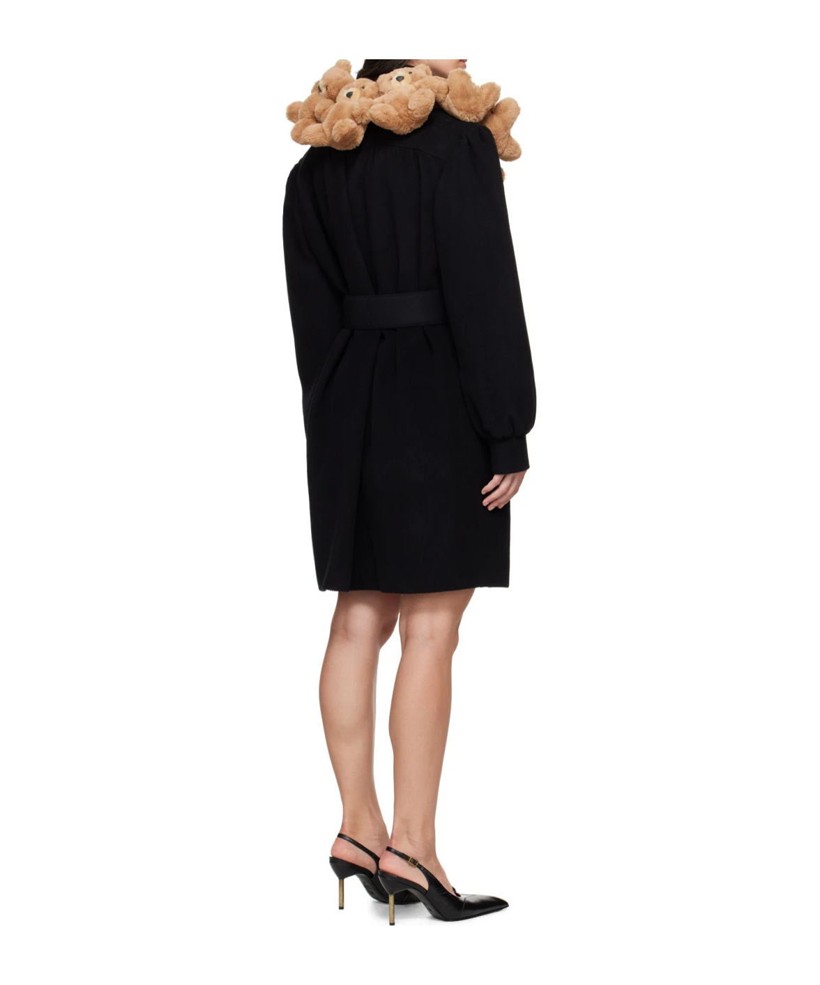 Moschino Teddy Bear Belted Coat In Black