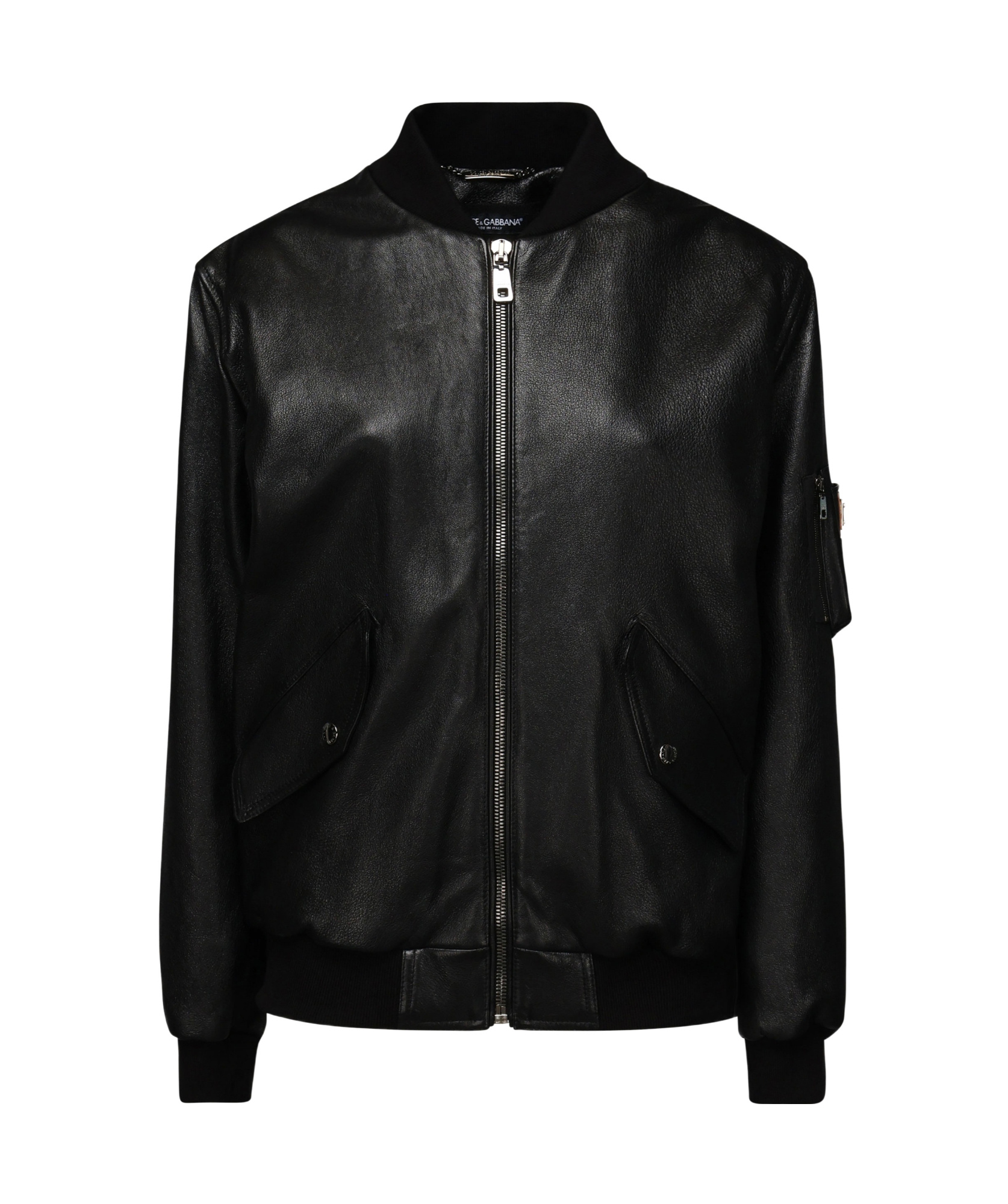 Dolce & Gabbana Zip Front Jacket With Ribbed Cuffs In Black