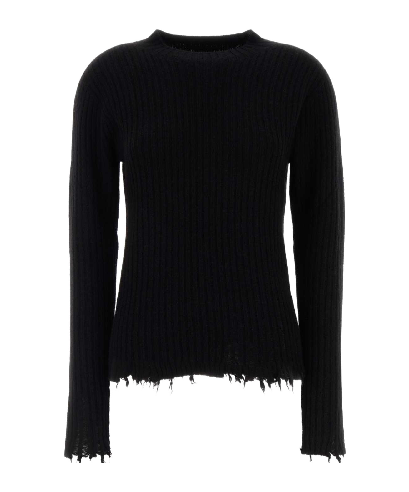 Uma Wang Ribbed Frayed Cashmere Sweater In Black