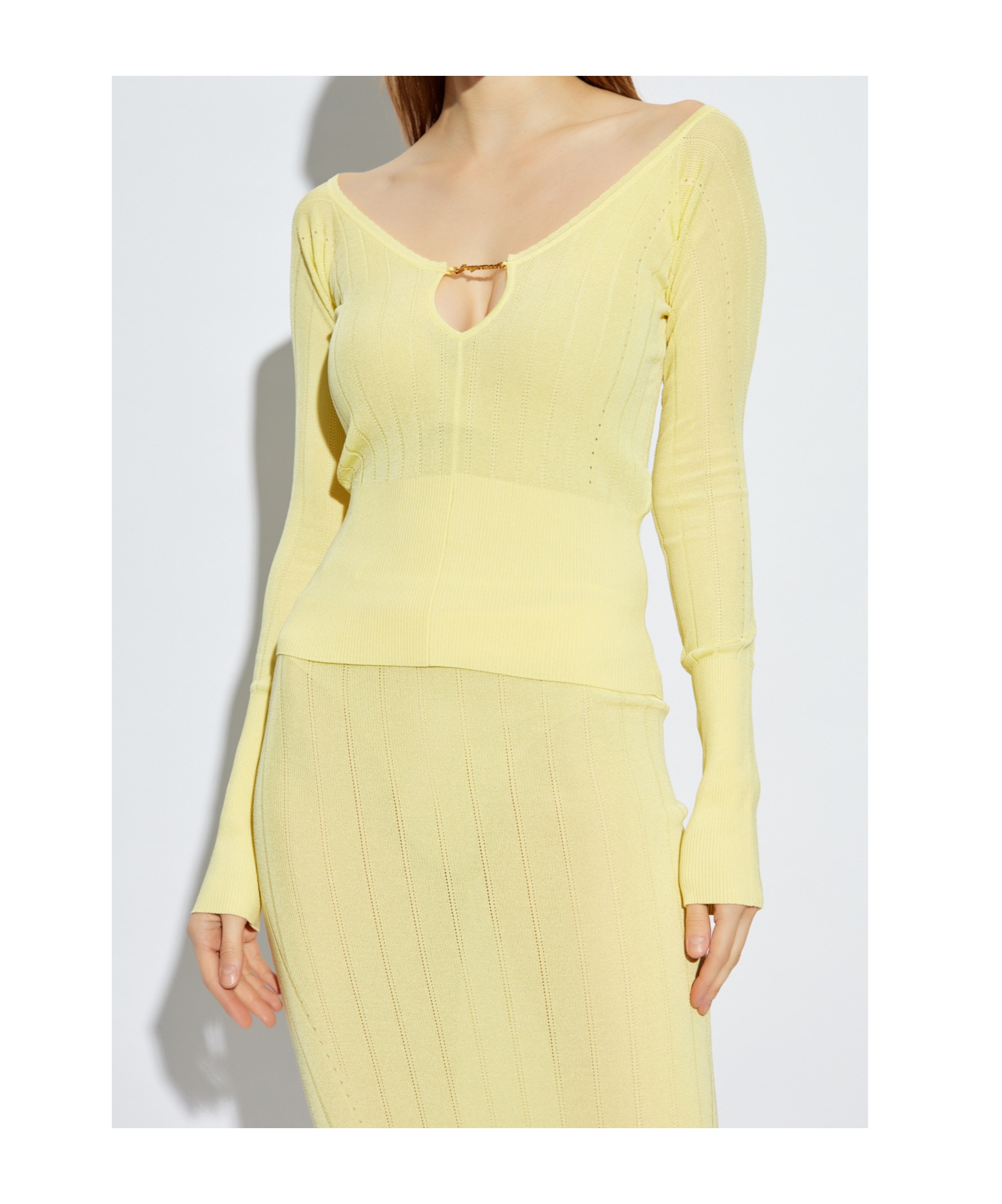 Jacquemus Slim Fit V-neckline Long Sleeves Ribbed Hem In Yellow