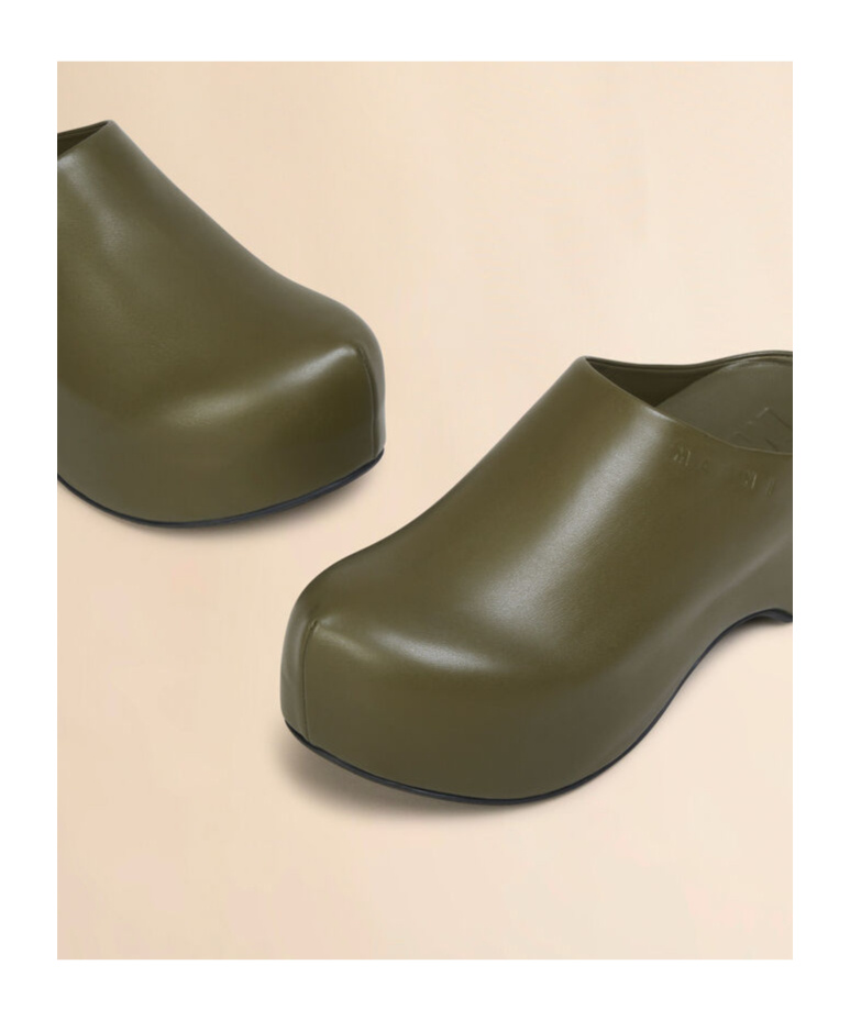 Marni Deep Green Leather Chunky Clog Sabot