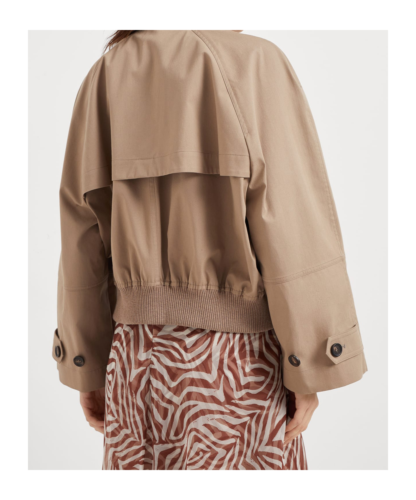 Brunello Cucinelli Women Techno Cotton Membraned Panama Crop Caban In Walnut