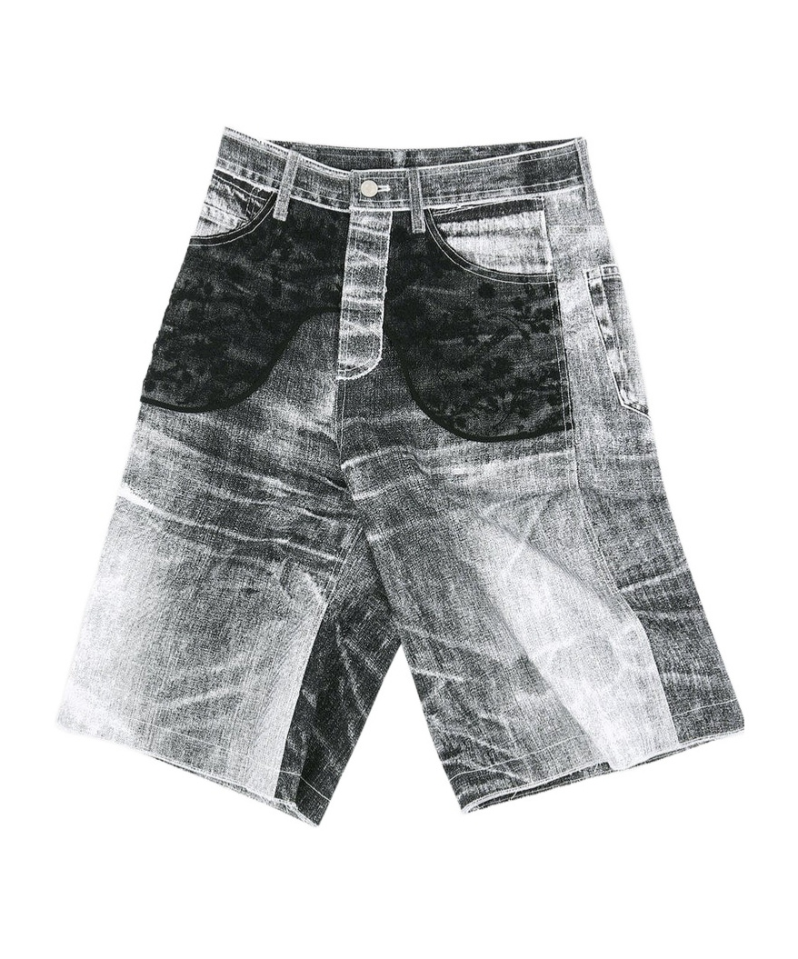 Andersson Bell Lace-panels Denim Shorts In Gray