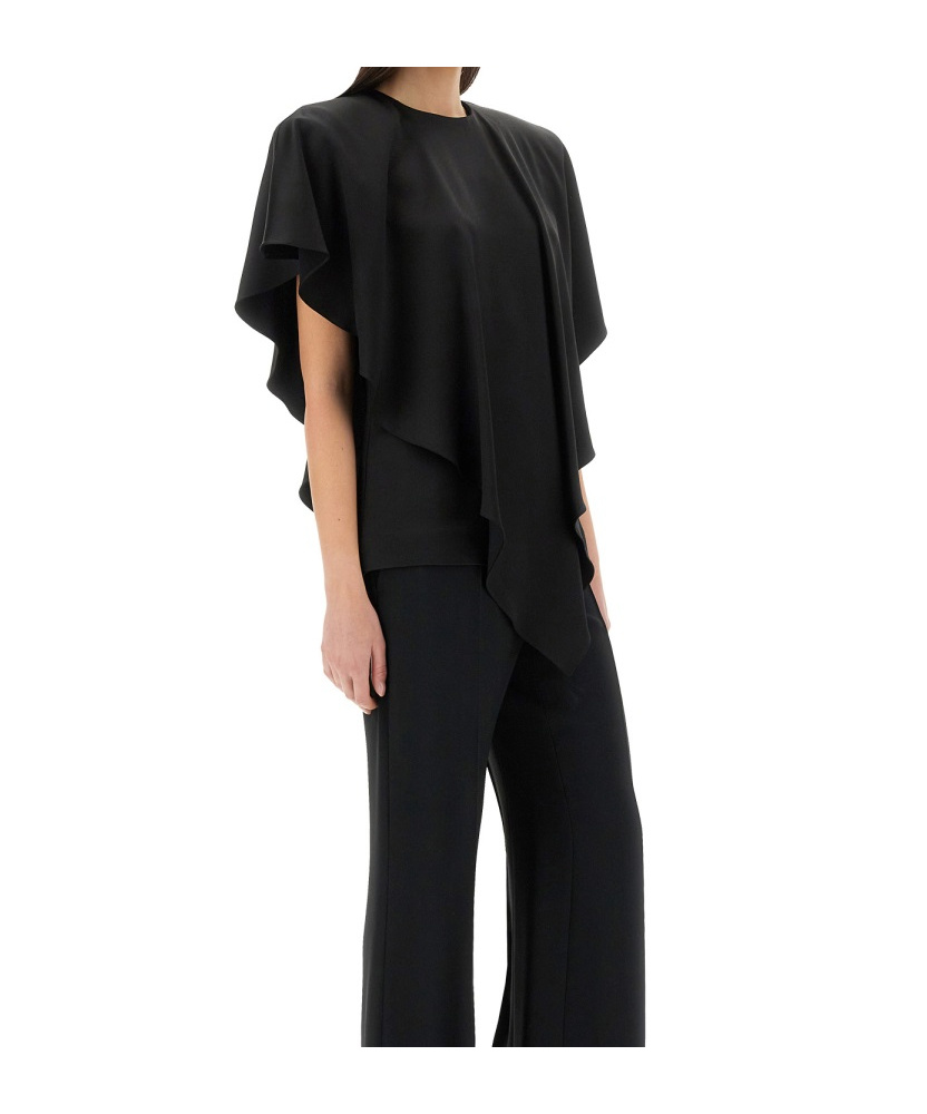 Stella Mccartney Asymmetric Layered Lightweight Satin Blouse In Black