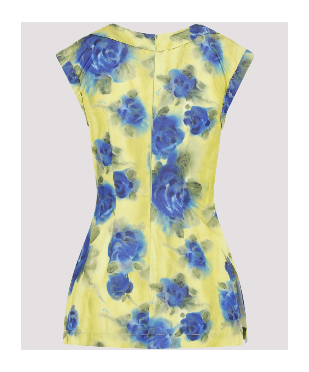 Marni Floral Print Top With Zig-zag Seam Detail In Yellow