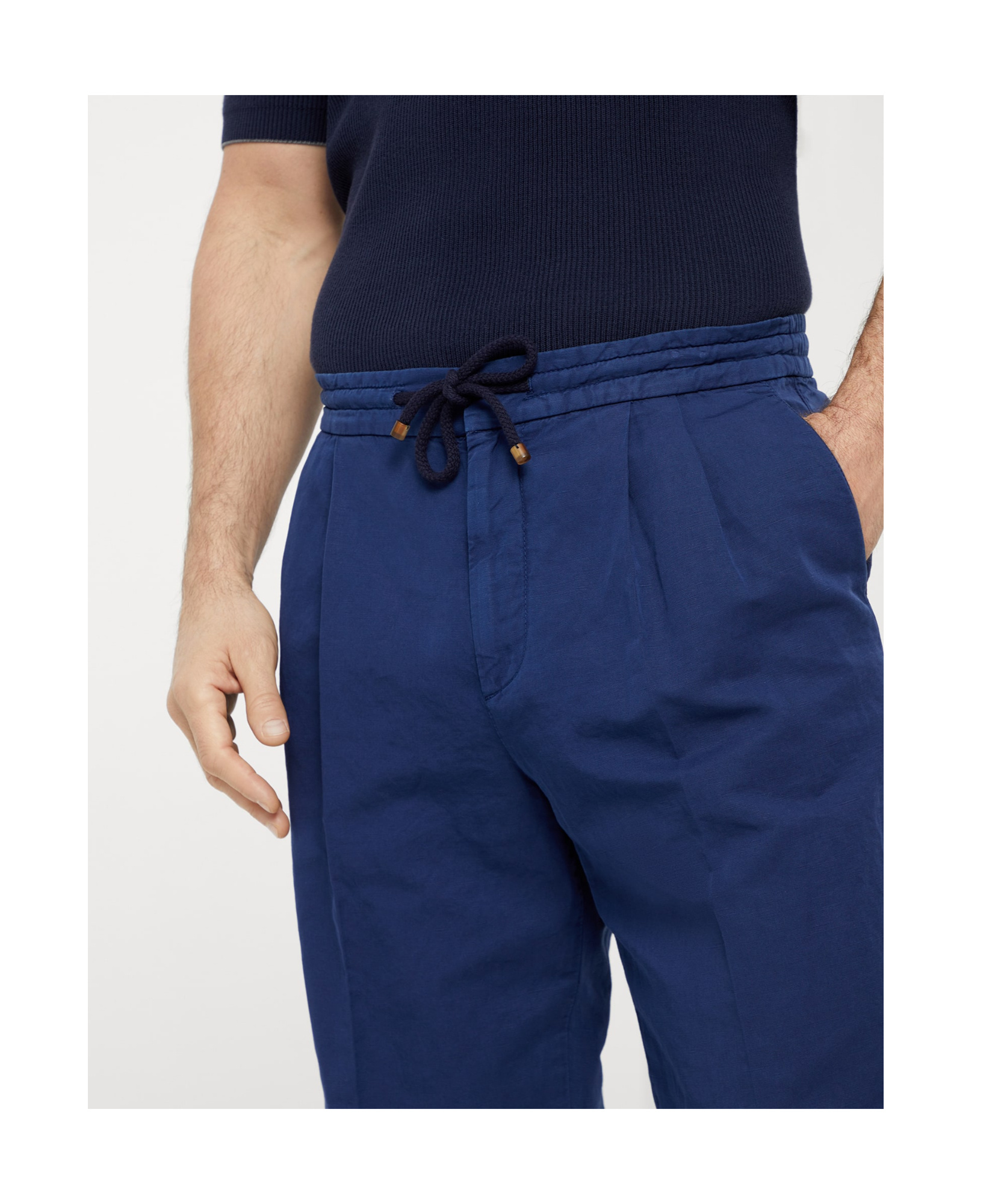 Brunello Cucinelli Pleated Linen-cotton Trousers In Blue