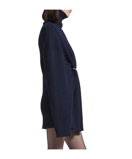 Balenciaga Navy Draped Knit Pinched Mini Dress In Blue