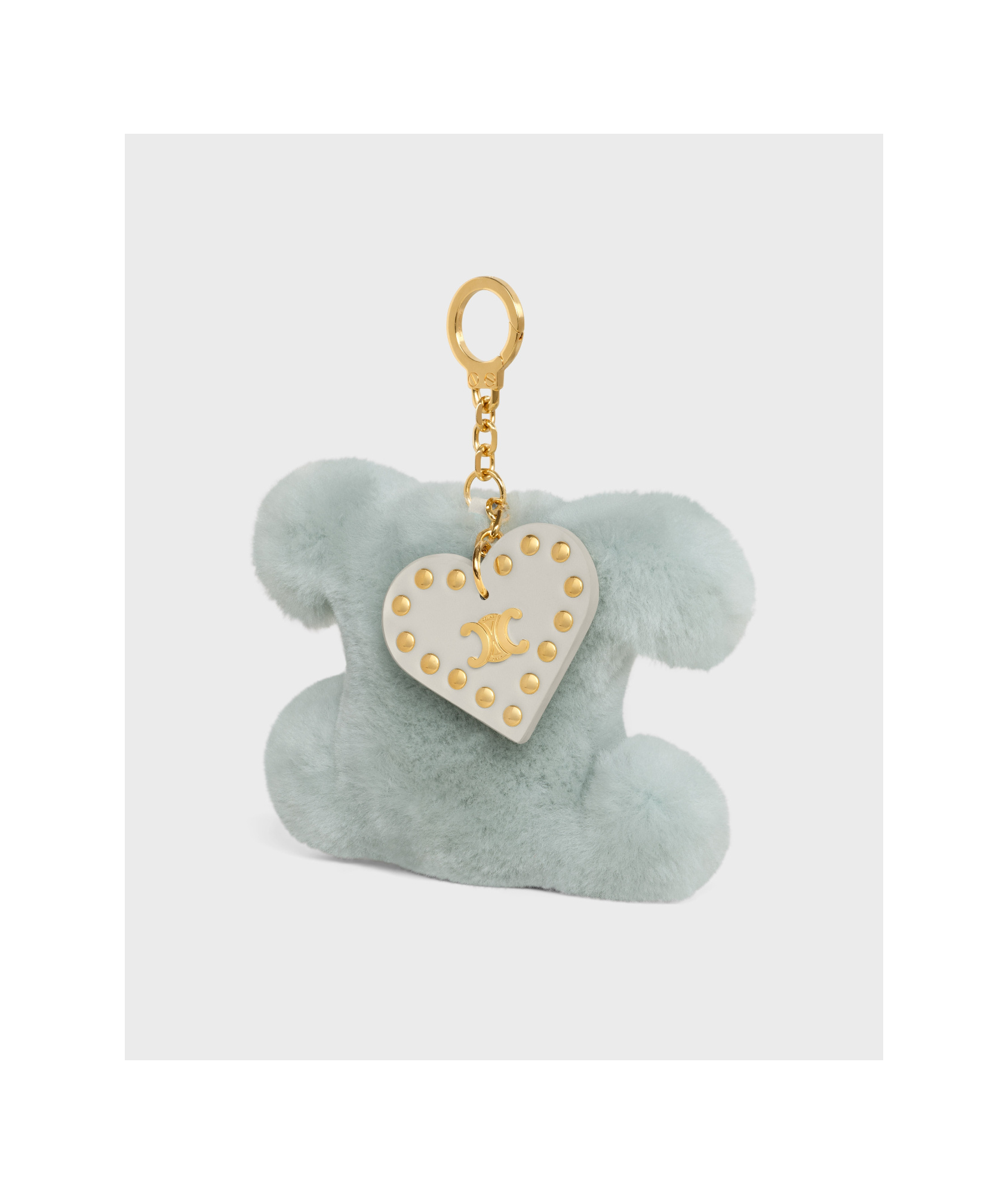 CELINE TRIOMPHE POM-POM KEYRING WITH HEART IN SHEARLING AND CALFSKIN WITH GOLD FINISHING 