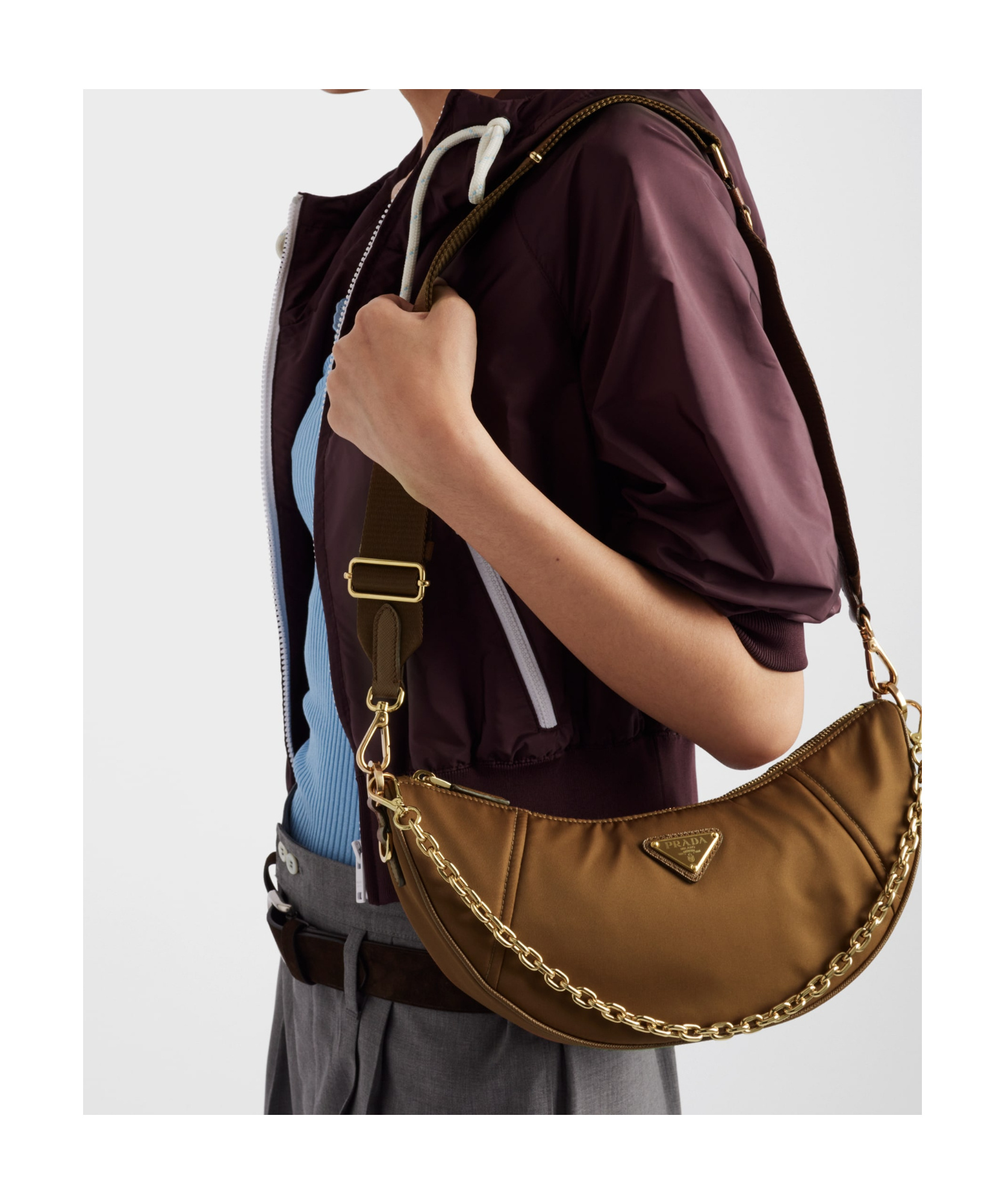 Prada Womens Brown Re-nylon Brand-plaque Shoulder Bag In Brown