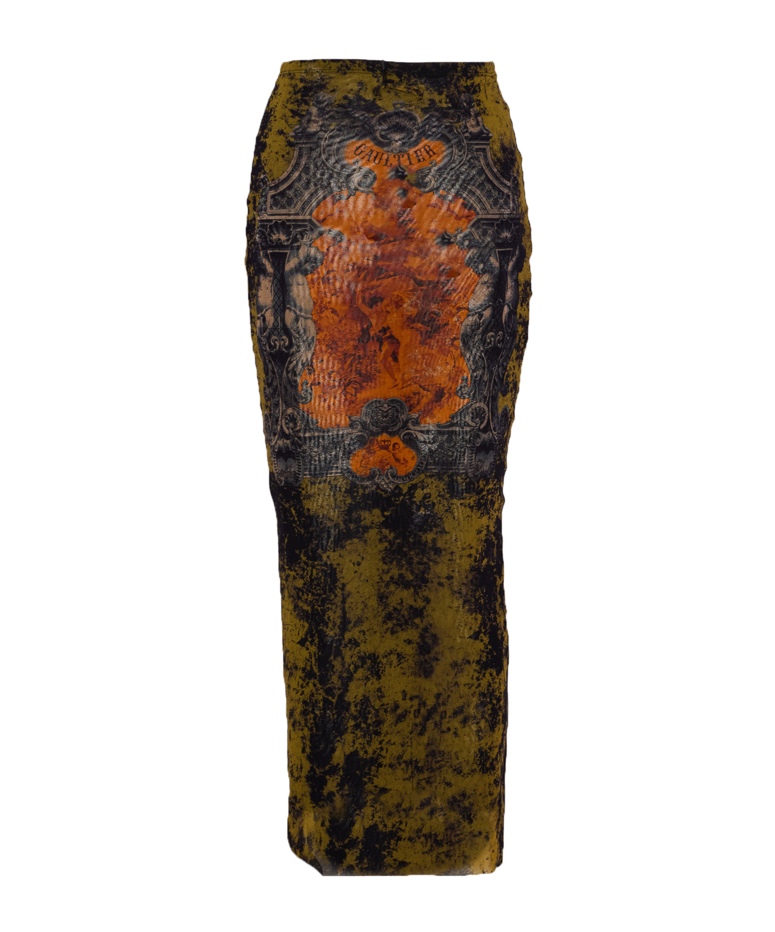 Jean Paul Gaultier Printed Mesh Midi Skirt In Multi