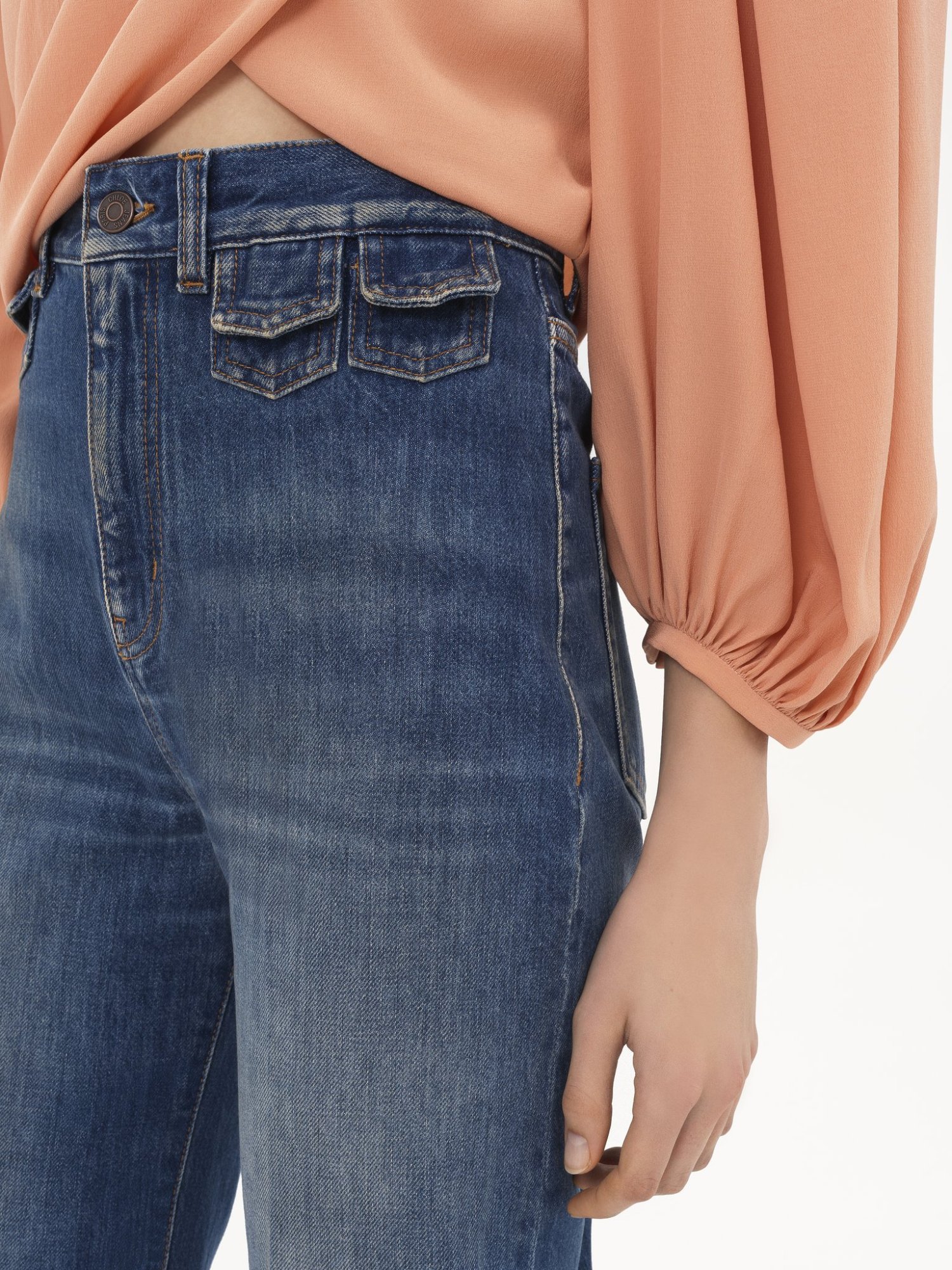Chloé High-waisted Flared Jeans With Flap Pockets In Classic Navy Blue