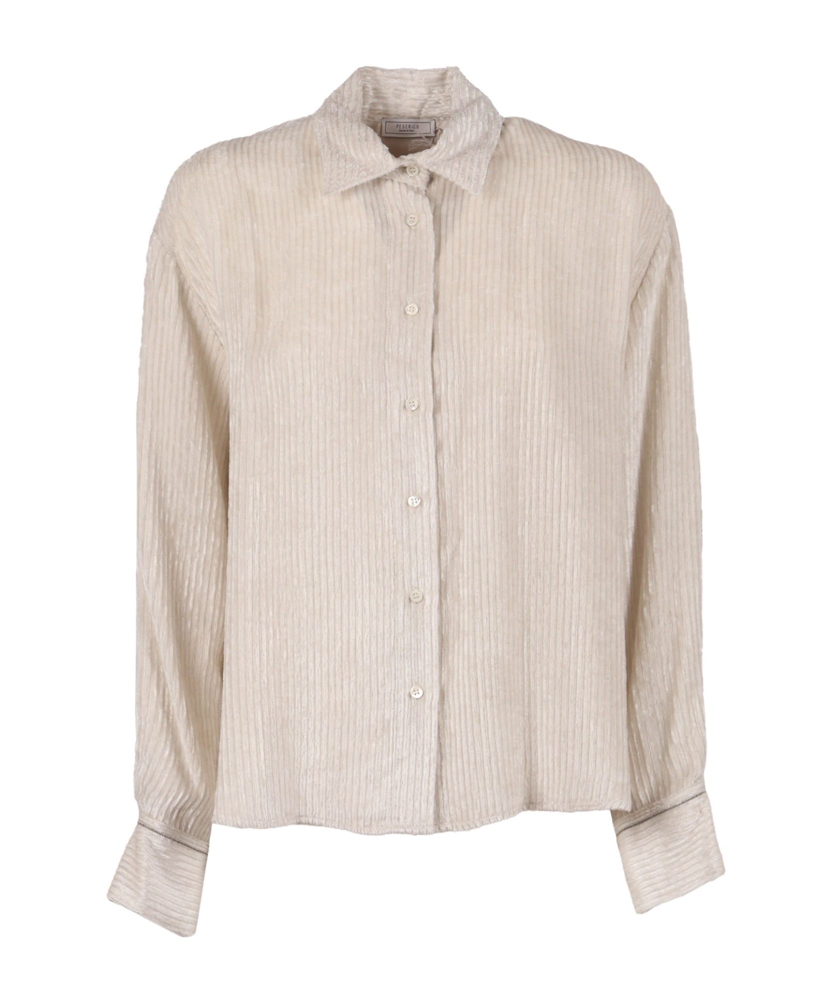 Peserico Vertical Ribbed Blouse With Classic Collar In Neutral