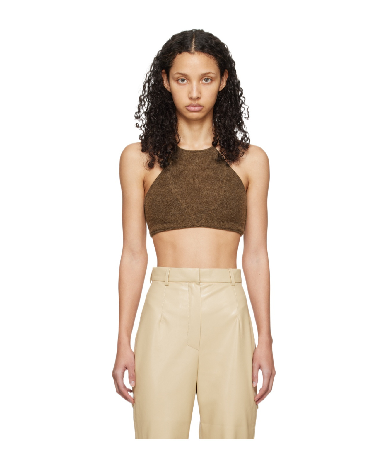 Nanushka Halterneck Fine-knit Bralette In Brown