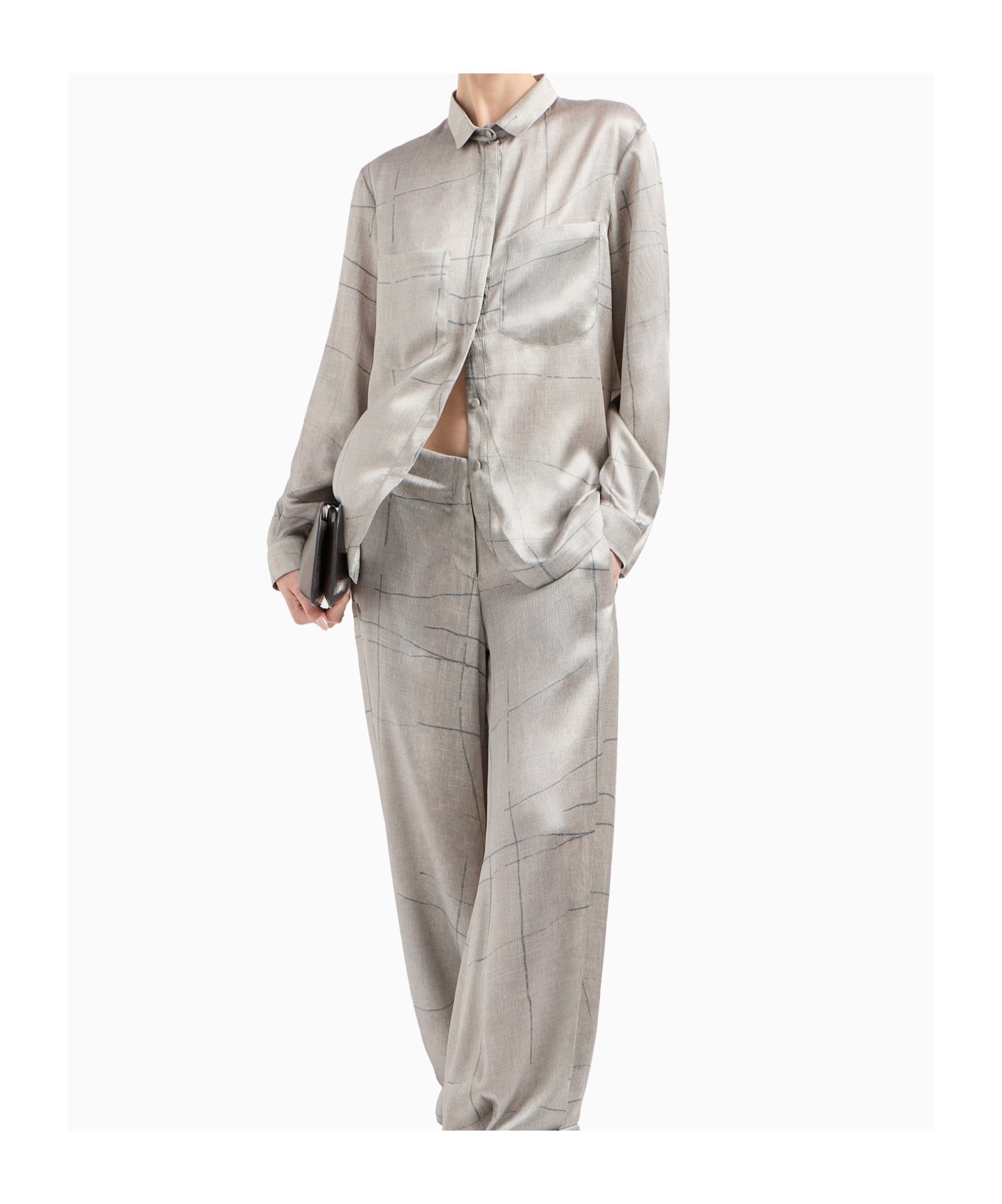 Giorgio Armani Printed Silk Satin Shirt In White