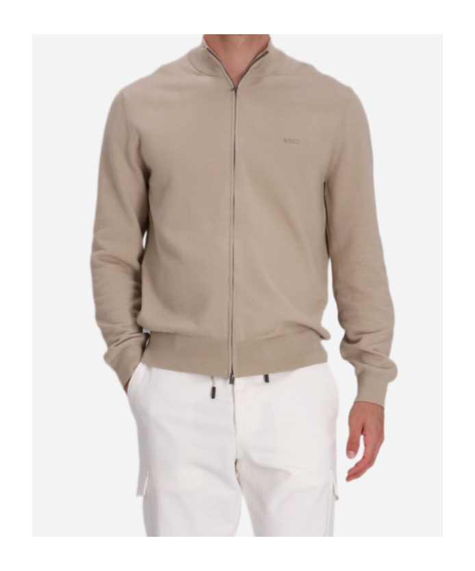 Hugo Boss Palano Zipped Cotton Sweatshirt In Neutral