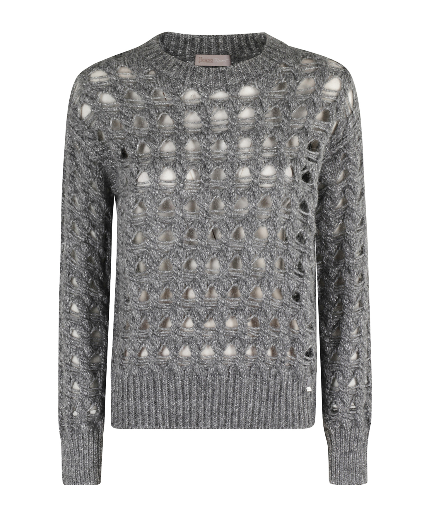 Herno Geometric-cutout Crew-neck Sweater In Gray