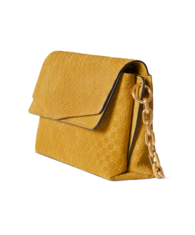 Gucci Women Suede Shoulder Bag With All-over Gg Motif In Yellow