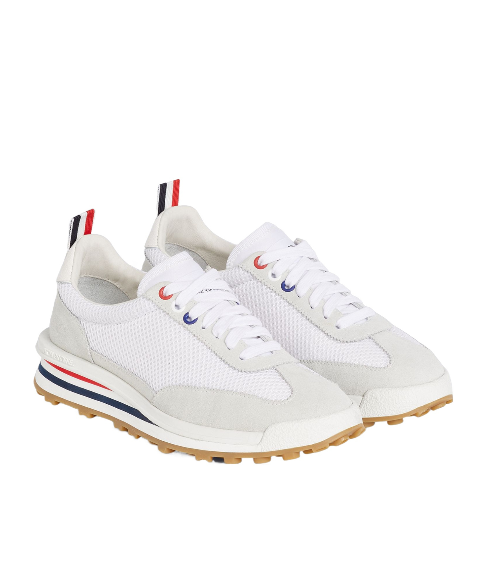 Thom Browne White Low Top Perforated Sneaker With Non-slip Rubber Outsole In White