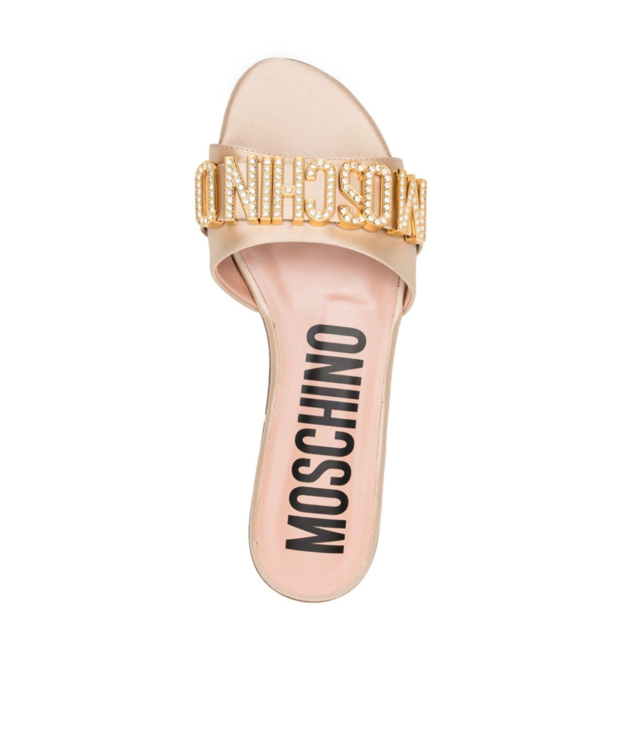Shop Moschino Logo-plaque Satin Sandals In Nude
