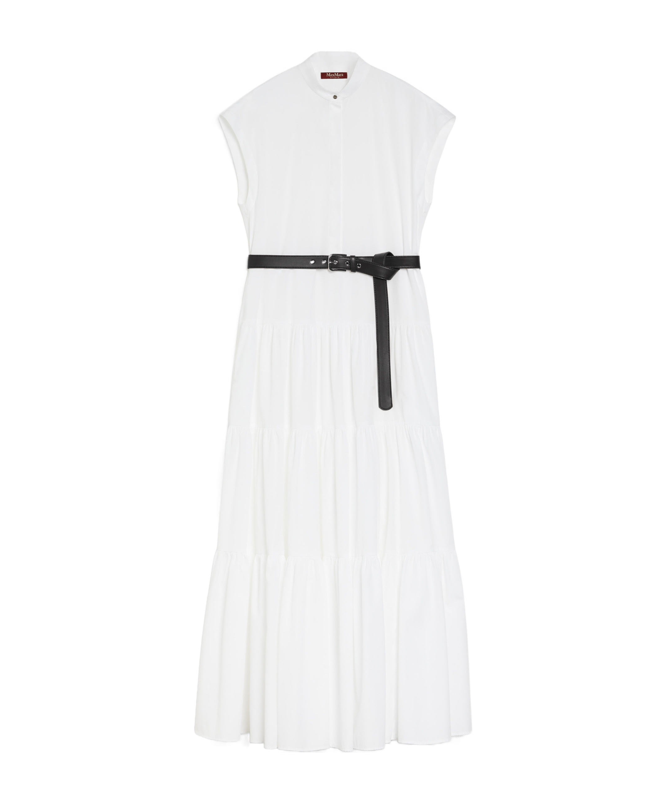 Max Mara Bairo Tiered Cap-sleeve Cotton Midi Dress In White