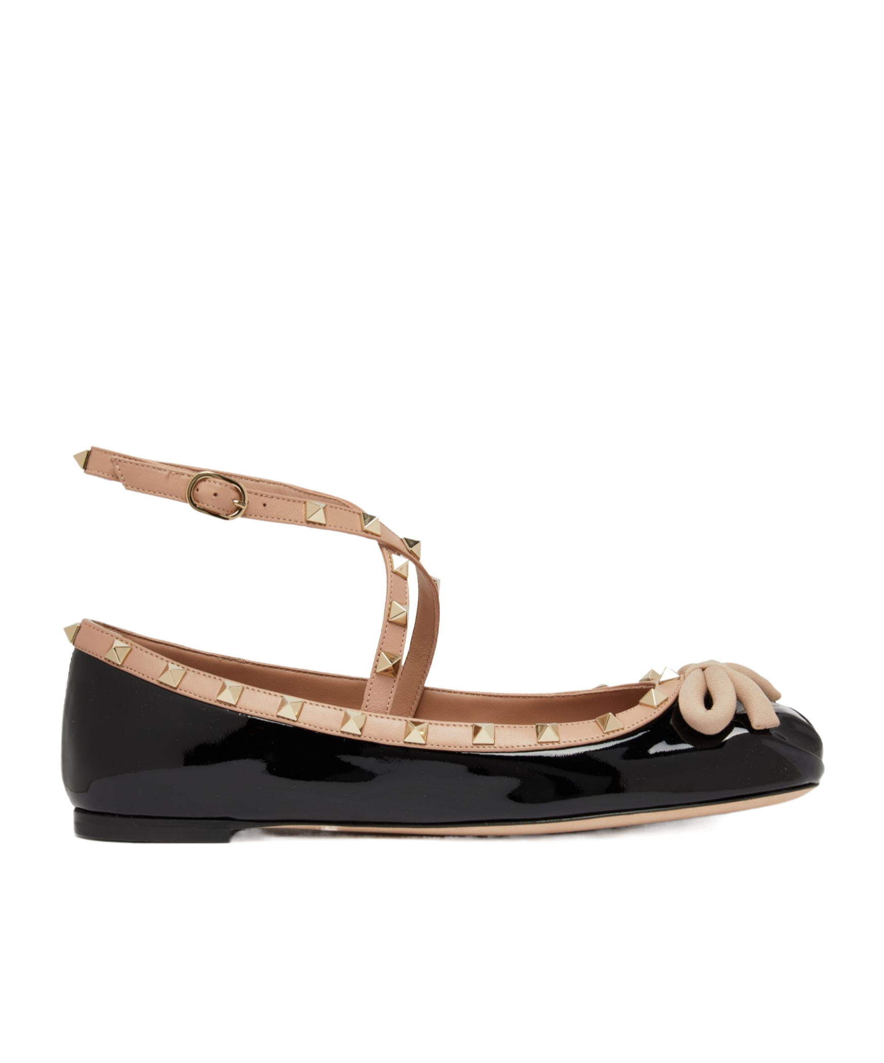 Shop Valentino Rockstud Flat Ballet Shoes In Black