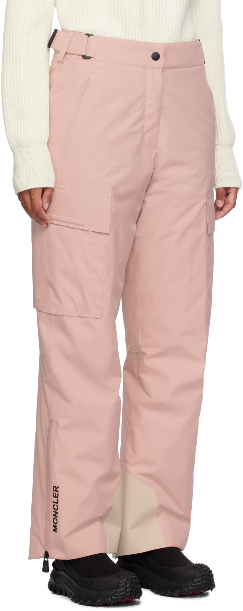 Moncler Belted Flared Ski Pants In Pink