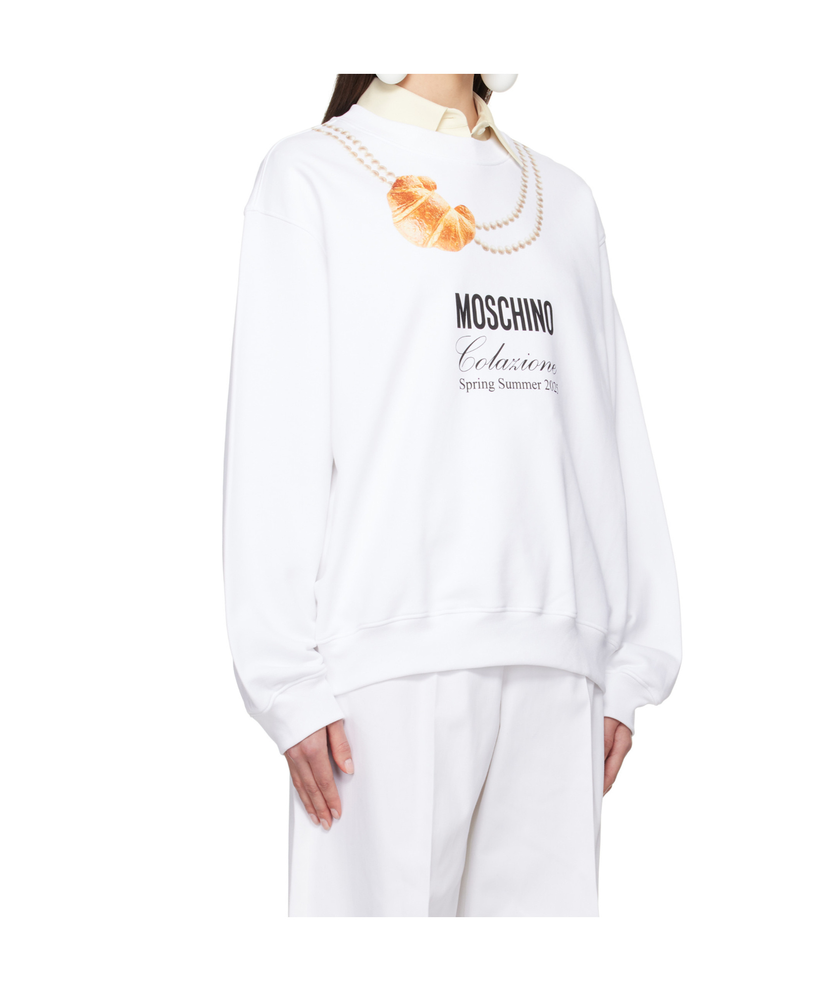 Shop Moschino Long Sleeve Sweatshirt In White