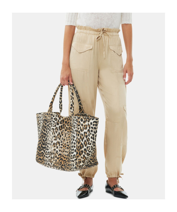 Ganni Oversized Canvas Tote Bag In Brown