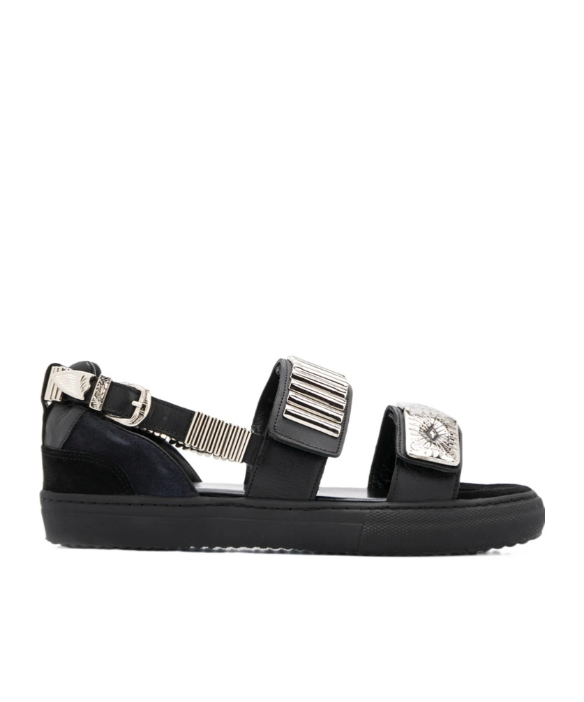 Shop Toga Pattern Flat Sandals In Black