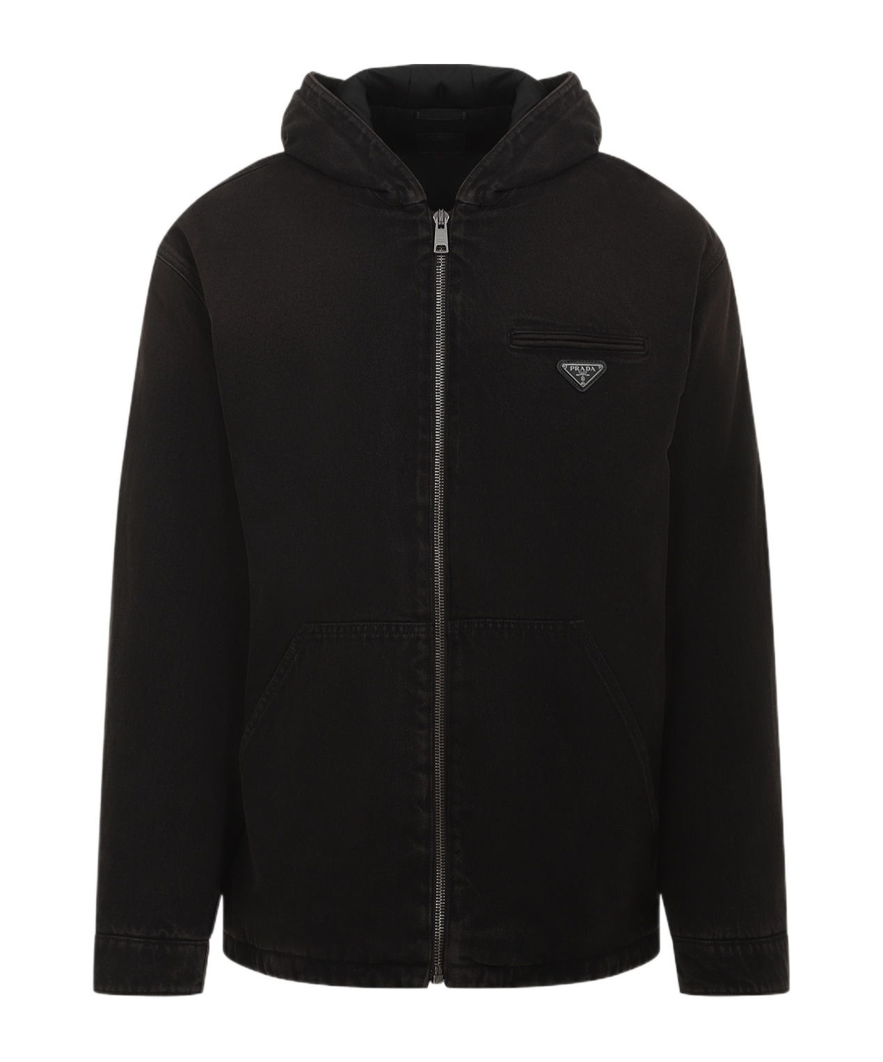 Prada Triangle-logo Velvet Blouson Jacket In Black