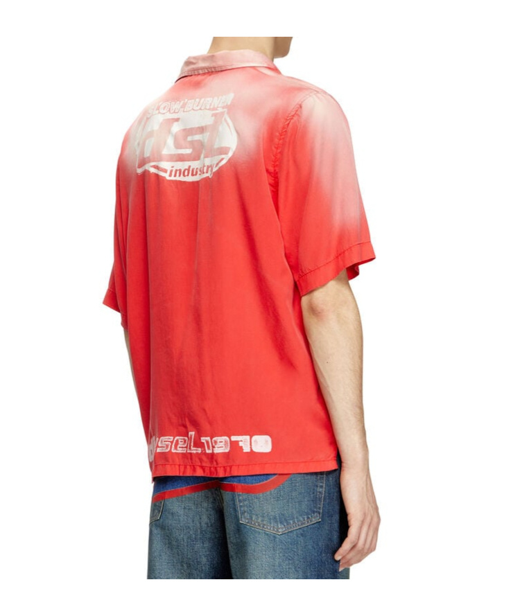 Diesel Faded Bowling Shirt With Logo Prints In Orange