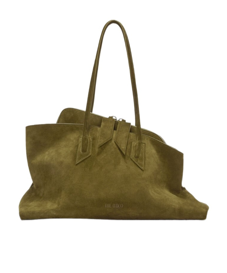 Attico Olive Green Suede Medium La Passeggiata Shoulder Bag In Brown