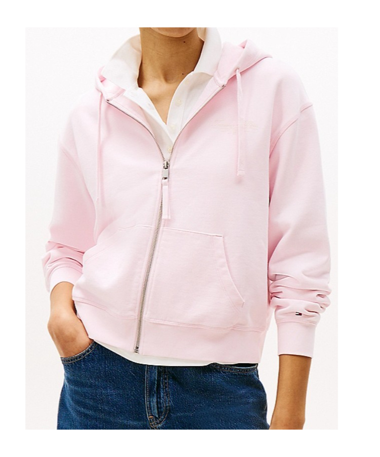 Shop Tommy Hilfiger Logo Zip-thru Hoody In Pink