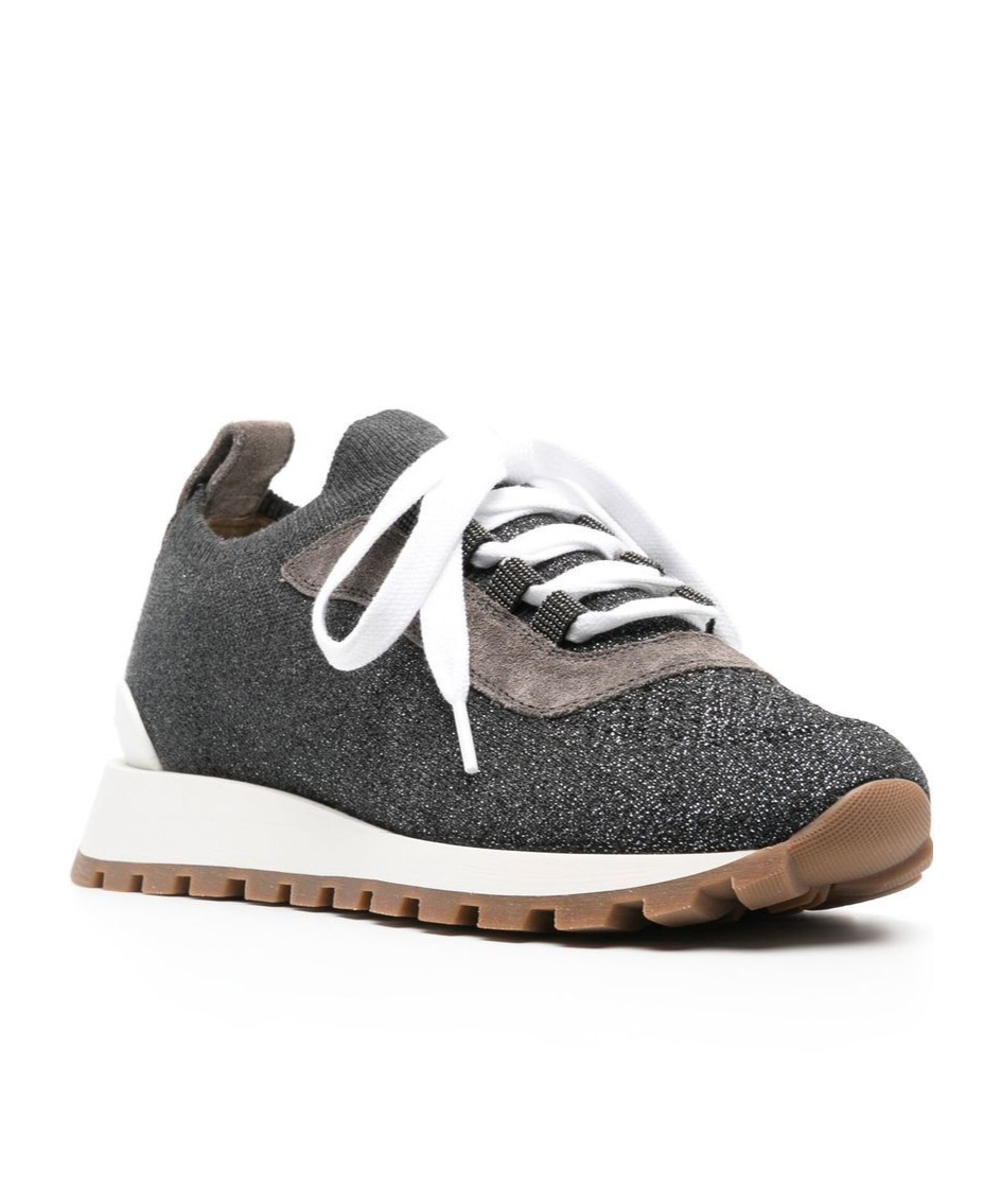 Brunello Cucinelli Glitter Finish Sneakers Contrast Sole In Black