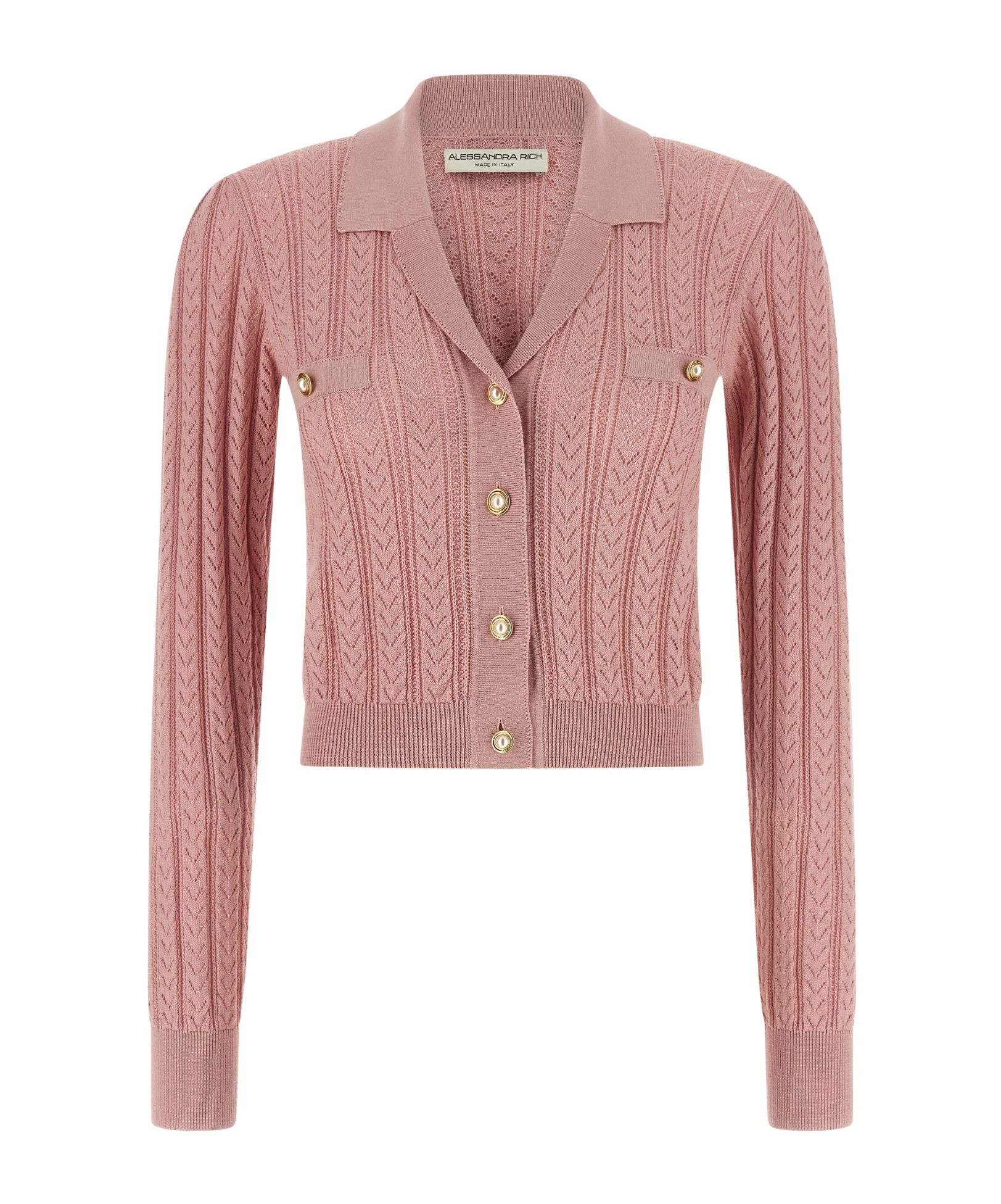 Alessandra Rich Openwork Cashmere Blend Knit Cardigan In Pink